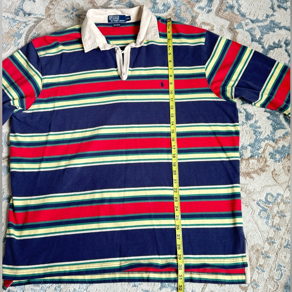 Vintage Polo Ralph Lauren Y2K  Striped Twill Placket Rugby Shirt Men’s XXL - Picture 4 of 8